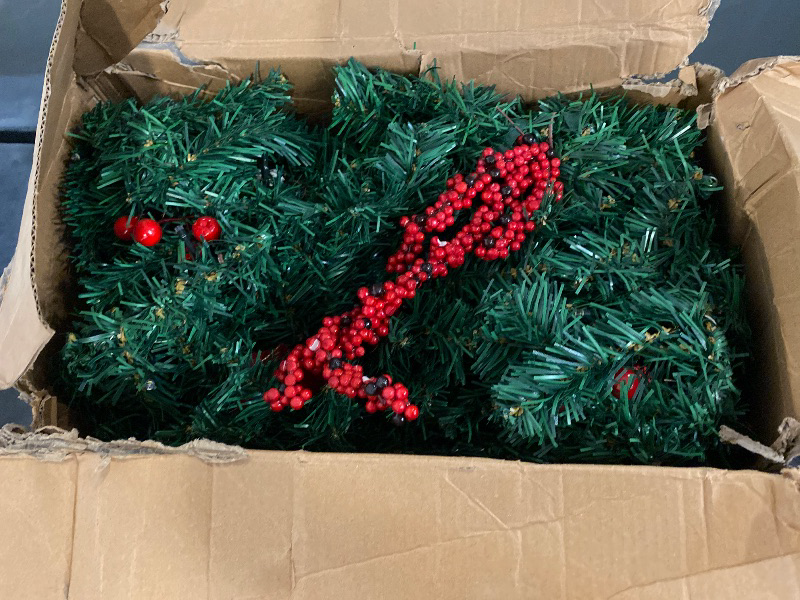 Photo 1 of 4 Pack 9 FT LED Christmas Garland with Pinecones Red Berries Bows Christmas Balls Candies, Multi-Function Christmas Garland with 50 Warm White LED Lights, 180 Branch Tips