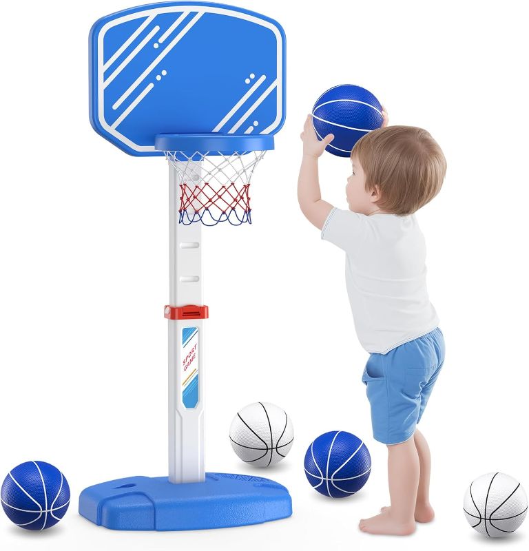 Photo 1 of Toddler Basketball Hoop Indoor Outdoor for Toddlers 1-3, Adjustable Kids Basketball Hoop with 4 Balls/2 Nets, Mini Basketball Goal Sports Toys Christmas Birthday Gift for Baby Boys Girls