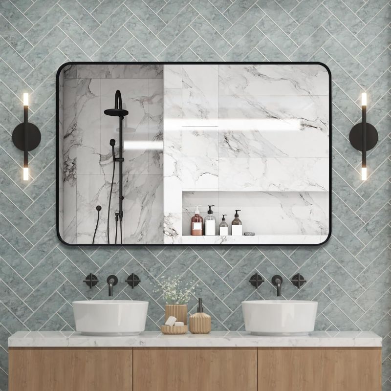 Photo 1 of Wall Mirror 30x40 Inch Bathroom Mirror Modern Vanity Mirror 40 x 30 Rectangle Mirror with Brushed Frame Black 30 by 40 Mirror for Horizontal or Vertical Hanging Wall-Mounted Mirror