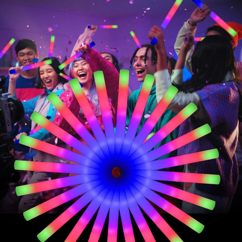 Photo 1 of 110 PCS LED Foam Glow Sticks Bulk, Glow in the Dark Party Supplies with 3 Modes Colorful Flashing, Neon Party Favors for Birthday, Wedding, Carnival, Concert, New Year