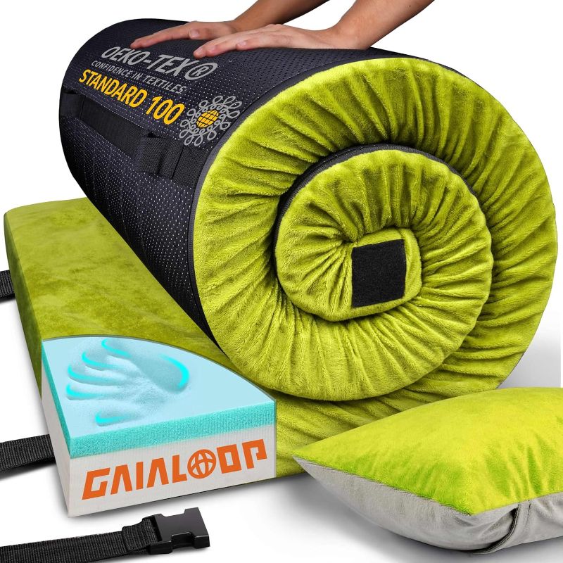 Photo 1 of 3 Inch GAIALOOP Thick Memory Foam Camping Mattress Sleeping Pad [Car/Tent/Cot] Glamping Portable Floor Mat Roll Up Futon Mattress for Guests Sleepover