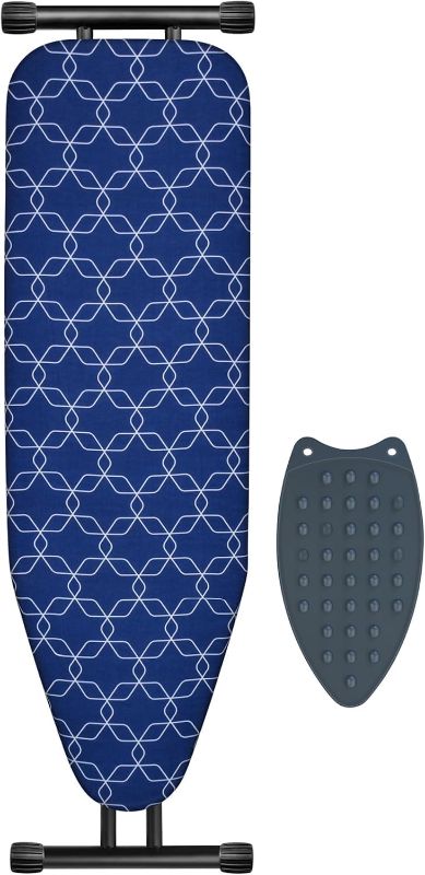 Photo 1 of Classic Ironing Board, Compact and Space Saver,Size 43 x 13 Ironing Board, Extra Wide Ironing Area with Extra Thick Heavy Duty Padded, Stable Structure,Easy to Fold (Blue Geometry)