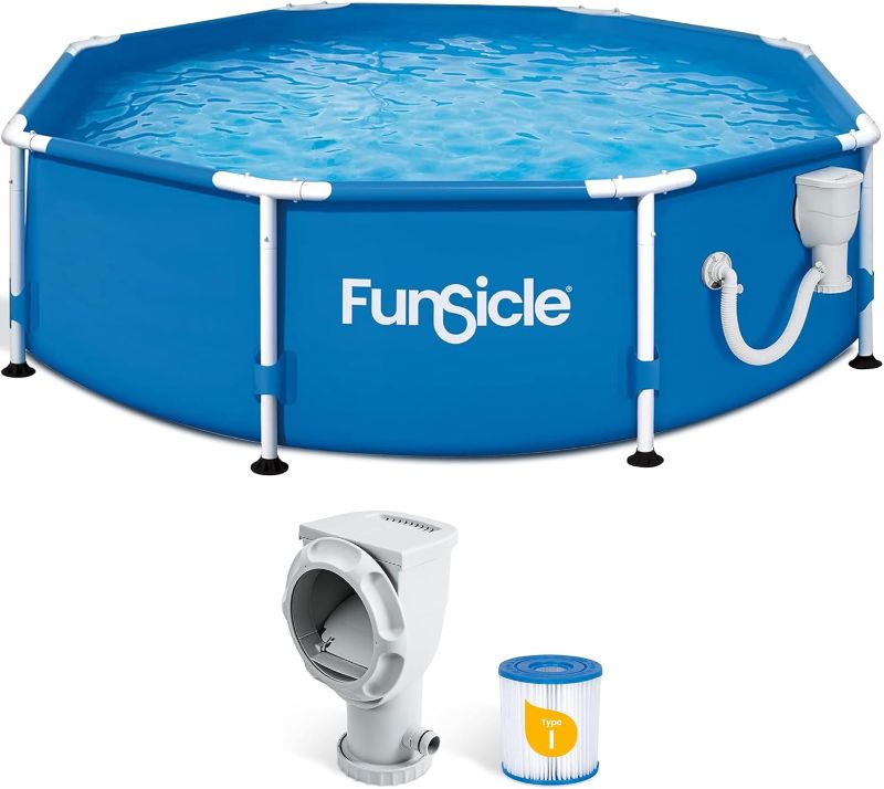 Photo 1 of Funsicle Active 8' x 30" Outdoor Round Frame Above Ground Swimming Pool Set with Filter Pump and Type D Filter Cartridge, Blue