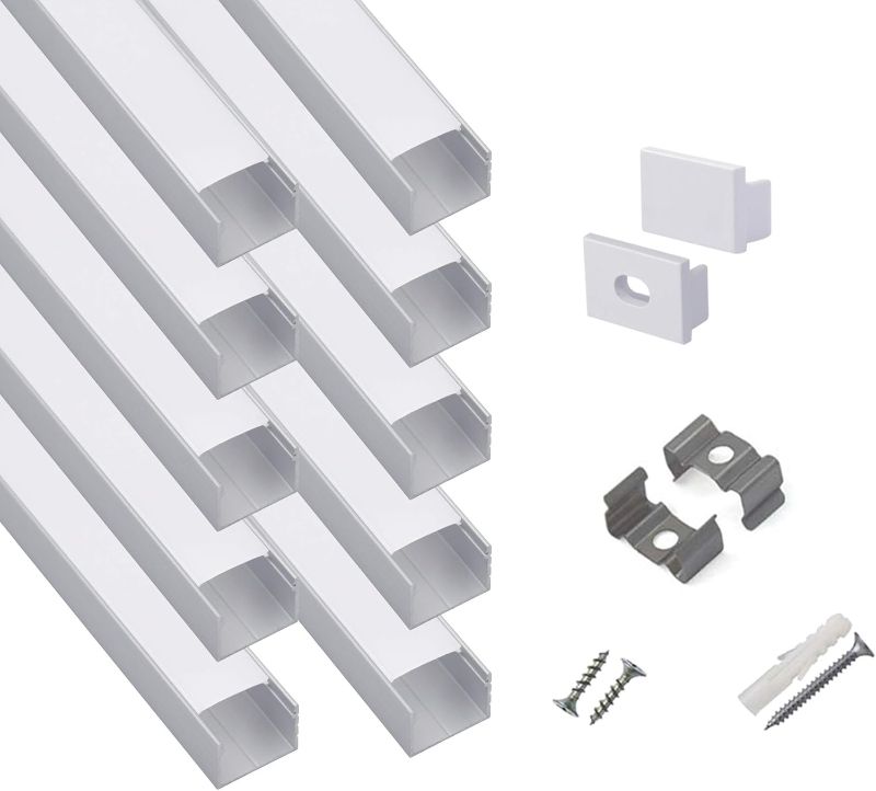 Photo 1 of 10-Pack 3.3ft/1Meter Plus-Size U Shape LED Aluminum Channel System with milky Cover, End Caps and Mounting Clips, Aluminum Profile for LED Strip Light, Special for Philips Hue Strip