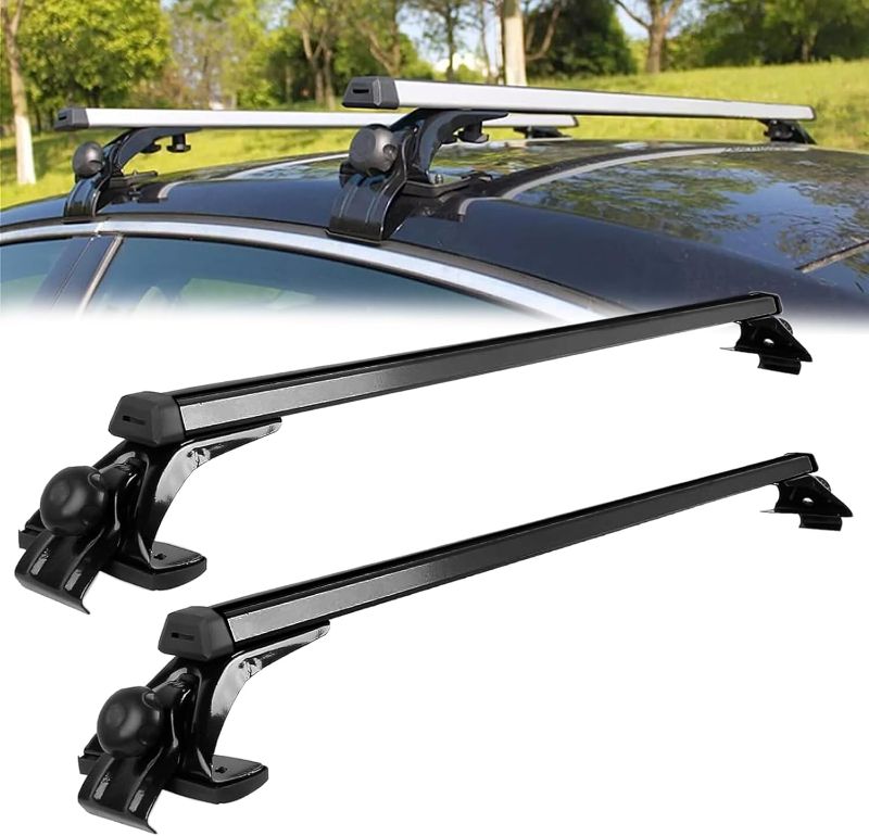 Photo 1 of Universal 48" Car Top Roof Rack Cross Bar Luggage Cargo Carrier w/ 3 Types of Clamps, Black Aluminum, 165 lb Loading Capacity