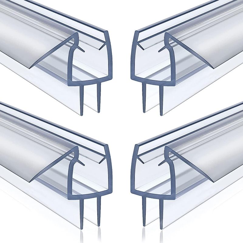 Photo 1 of 4 Pack Frameless Shower Door Bottom Seal, 1/4 x 39 Clear PVC Shower Seal Strip for 1/4 Inch Glass Shower Door Stop Shower Leaks