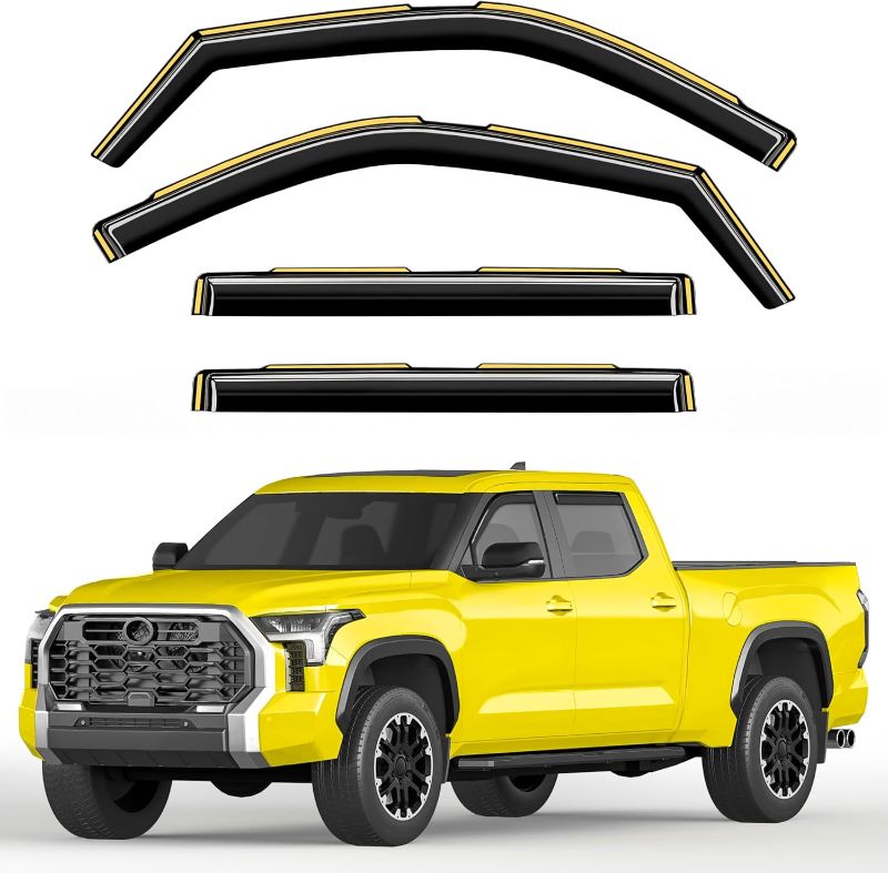 Photo 1 of in-Channel Window Rain Guards Fit for Toyota Tundra 2022 2023 2024 2025 CrewMax, Extra Durable Window Deflectors Vent Shades Visors Exterior Car Accessories Visors Rain Guards - 4 pcs