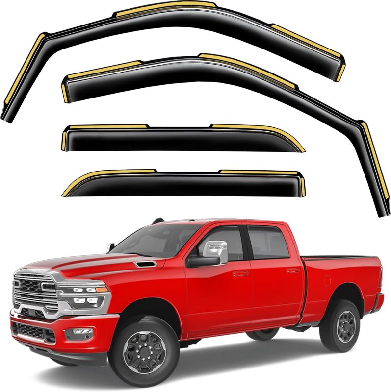 Photo 1 of in-Channel Window Rain Guards Compatible with Dodge RAM 2500 3500 2019-2025 Crew Cab Vent Visors Window Visors Extra Durable Window Deflectors Vent Shades Car Accessories-4 pcs 6-Q07