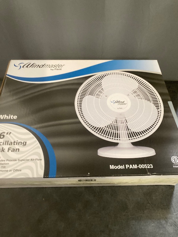 Photo 1 of PAMI Oscillating Desk Fan - Portable Table Top Fan With 3 Speed Levels, Large Blades & Adjustable Tilt- Max Air Flow Office Desk Fan- Electric Cooling Fan For Bedroom Home Dorm Office (White, 16'')
