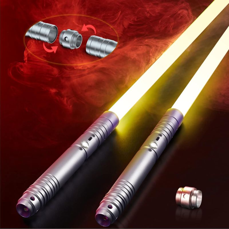 Photo 1 of Lightsaber Kids Toy Alloy Hilt Update 15 Colors with 3 Modes Type-C Rechargeable 2 in 1 Dueling Light Saber for Kids and Adults Children's Day (2 Pack Silver)