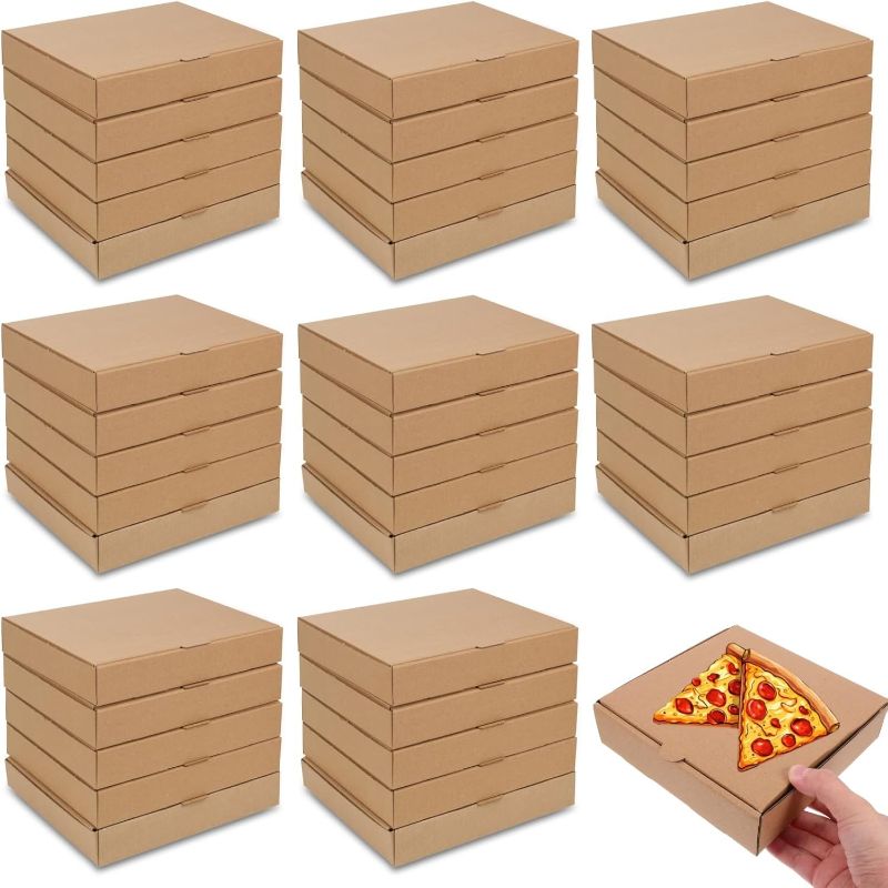 Photo 1 of 30 Pack Kraft Pizza Boxes Bulk, 6.3" x 6.3" x 1.6" Small Corrugated Pizza Boxes Cardboard Boxes, Christmas Money Box, Takeaway Packaging Boxes Keeps Pizza Cake Cookies Fresh