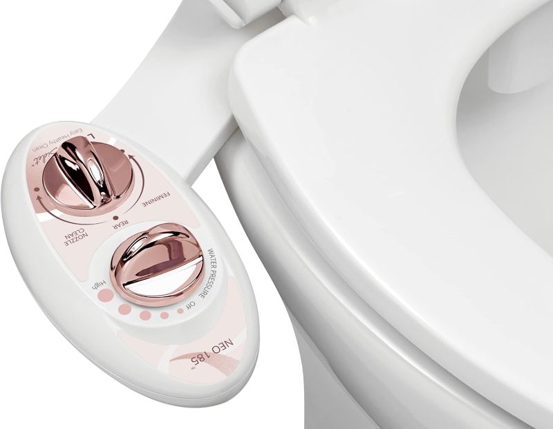 Photo 1 of LUXE Bidet NEO 185 - Self-Cleaning, Dual Nozzle, Non-Electric Bidet Attachment for Toilet Seat, Adjustable Water Pressure, Rear and Feminine Wash (Rose Gold)