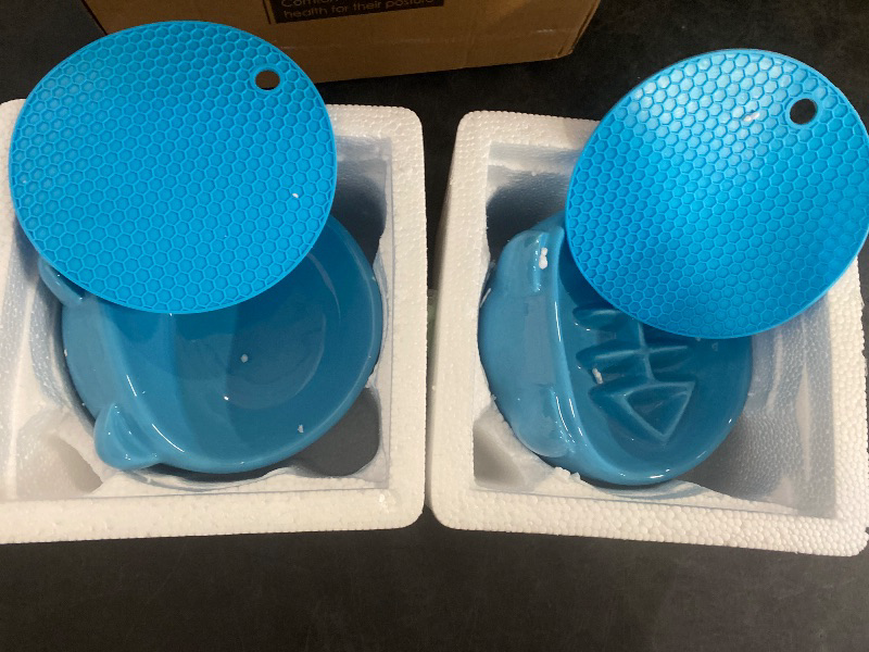 Photo 1 of Elevated Slow Feeder Cat Bowls, Anti-Vomiting Cat Food Tilted Bowl with Non-Slip Mat, Whisker Friendly Food Dish Bowls are Custom-Designed for Senior Cats and Small Dogs (Blue)