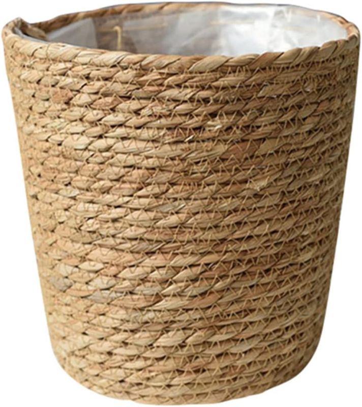 Photo 1 of 4 Count Home Decor Woven Straw Flower Pot Seagrass Planters Basket Garden Plant Pot Containers Wicker Rattan Vase Sundries Organizer Storage Bins for Indoor Outdoor Plants Vintage Decor