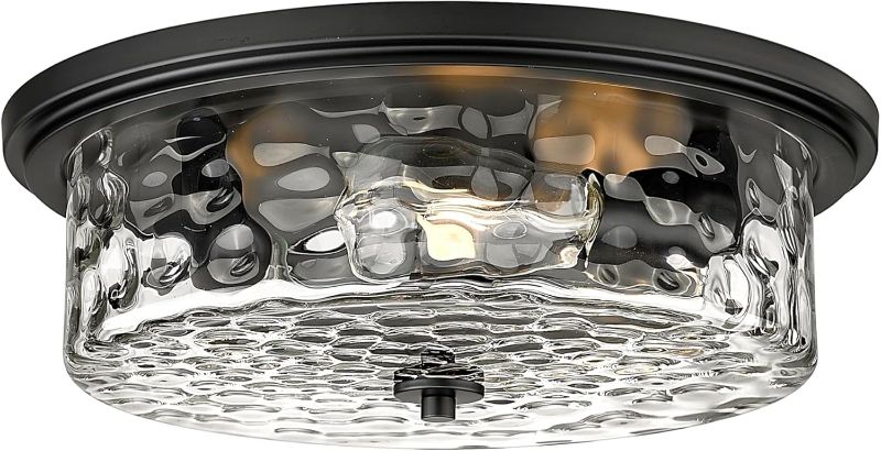 Photo 1 of Industrial Flush Mount Ceiling Light, 16" 3-Light Modern Ceiling Light Fixture, Hammered Modern Kitchen Ceiling Light for Bedroom, Living Room, Kitchen Island (Black)