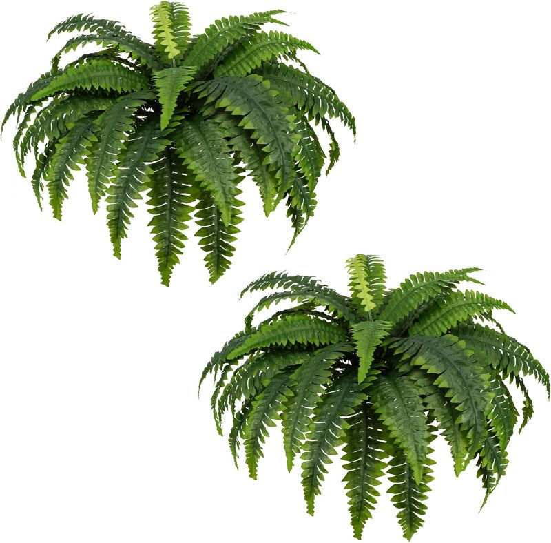 Photo 1 of Fake Ferns - Set of 2 Artificial Fern,35 Leaves for Each Bouquet - Indoor/Outdoor Faux Boston Fake Fern Bush Plant for Home, Office, Garden Decoration.33Inch