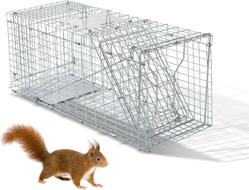 Photo 1 of Live Animal Cage Trap, 32" Heavy Duty Folding Steel Cage, Catch Release Humane Rodent Cage for Rabbits Stray Cat Squirrel Raccoon Mole Gopher Chicken Opossum Skunk & Chipmunks