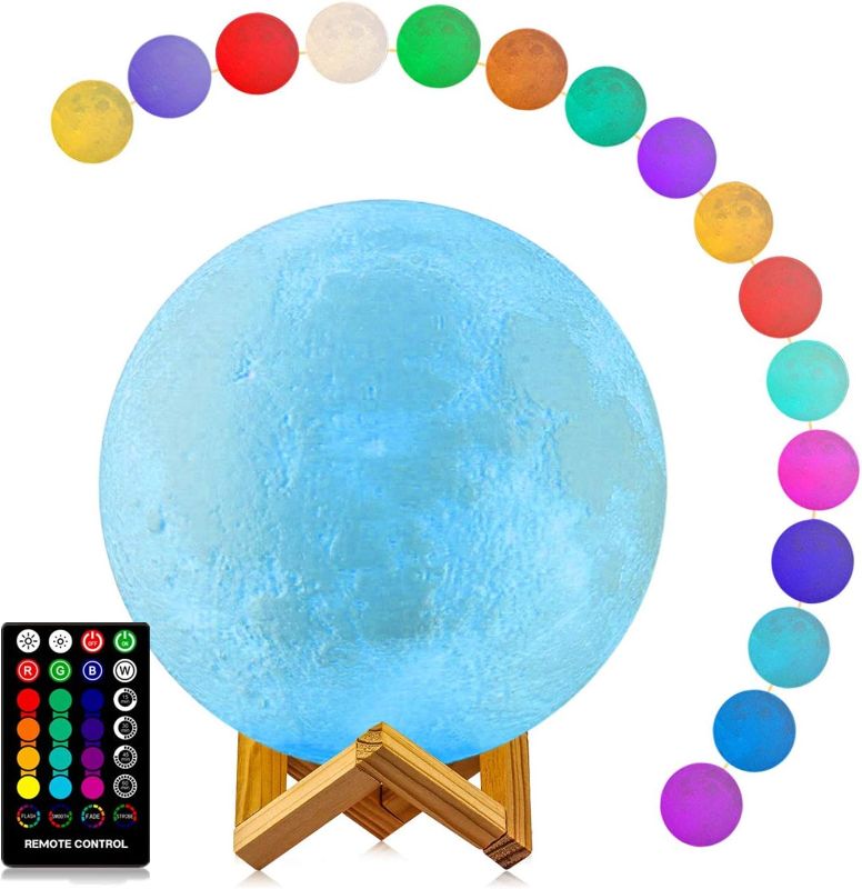 Photo 1 of LOGROTATE Moon Lamp, Moon Light Lamps with Time Setting and Stand 3D Printing LED 16 Colors, Hung Up Decorative Night Lights for Baby Kids Friends Lover Birthday Gifts(Diameter 9.6 inch)