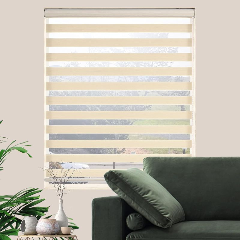 Photo 1 of Zebra Blinds for Windows, Free-Stop Zebra Shades, Dual Layer Light Filtering Sheer Blinds for Indoor Windows, Roller Window Shades for Privacy (32" W X 72" H, Cream)