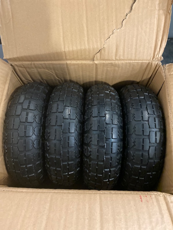 Photo 1 of 10-Inch Replacement Tire and Wheel 4.10/3.50-4" - 10” Pneumatic Utility Tires for Cart, Dolly, Hand Truck, Generator, Lawnmower, Garden Wagon with 5/8” Axle Bore Hole - Double Sealed Bearings (4 pack)