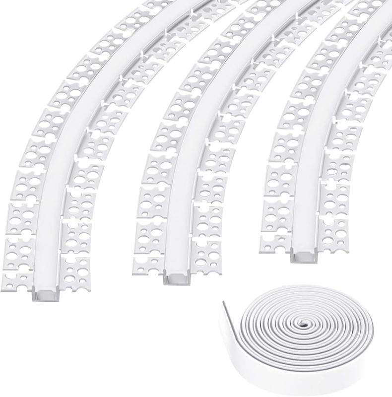Photo 1 of Spotless Plaster in Recessed Flexible Drywall LED Channel Fully Bendable LED Aluminum Profile Track for Custom LED Strip Lighting Solutions, 3.28ft x 3 Pcs (P5615 Inside width 12.5mm/0.5""), Silver