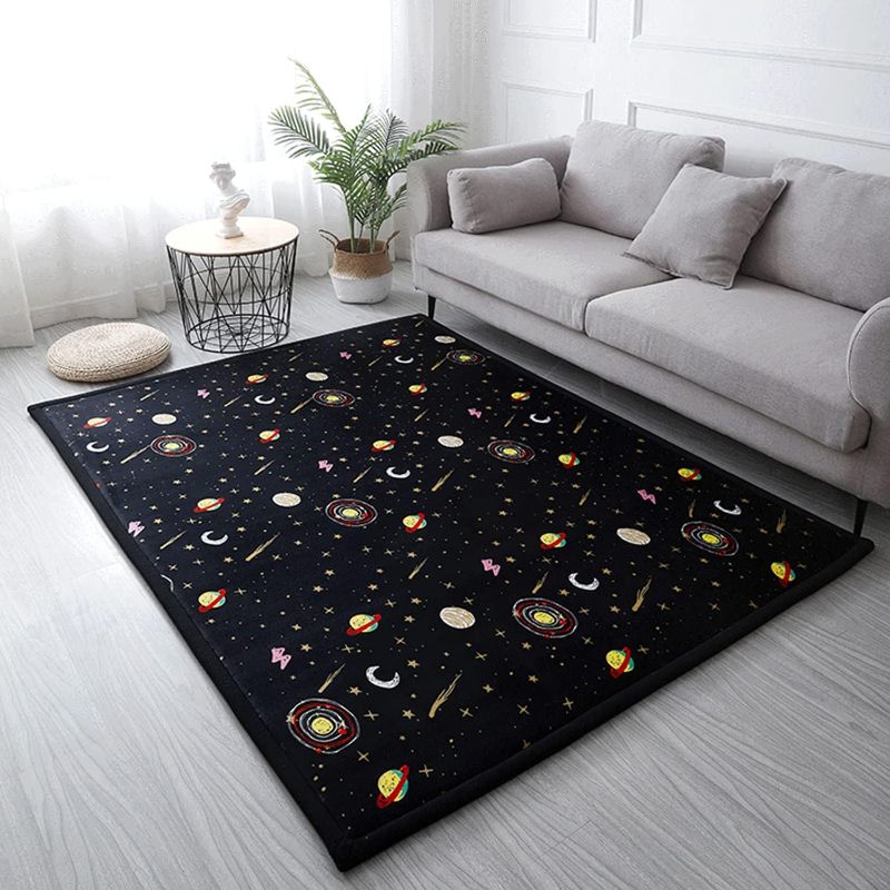 Photo 1 of Loartee Coral Velvet Area Rug - 1" Thick Memory Foam Baby Play Mat, Washable Toddler Carpet, Home Decor for Living Room, Nursery, Kids Bedroom, Astral Black, 6'7"x7'10"