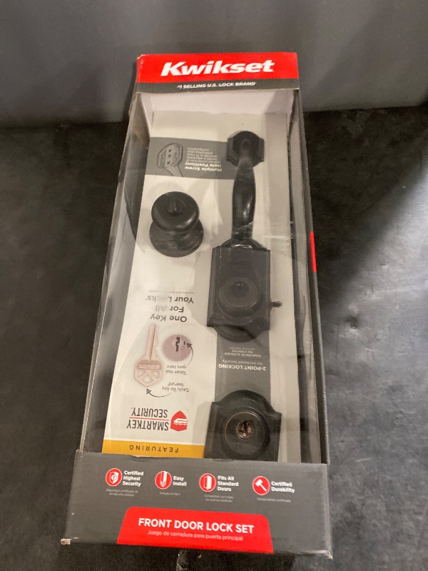 Photo 1 of Kwikset Montara Front Door Lock Handle and Deadbolt Set, Entry Handleset Exterior with Interior Door Knob, Venetian Bronze, Pick Resistant SmartKey Rekey Deadbolt Security