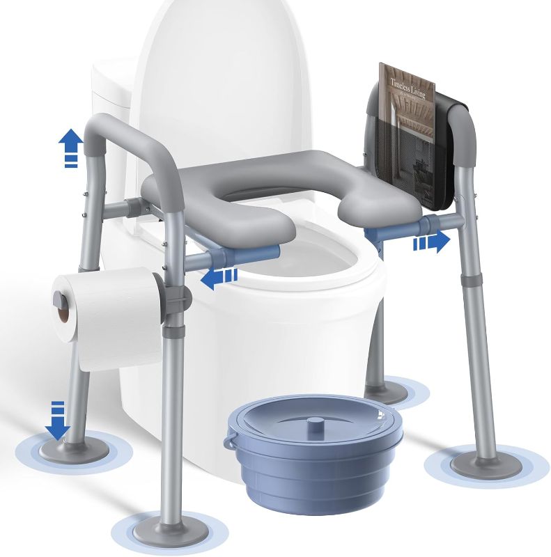 Photo 1 of Raised Toilet Seat with Handles Open-Front Design, Adjustable Height & Width 440lbs Toilet Seat Riser for Seniors, Elevated Toilet Seat for Elderly Handicap Surgery Pregnant, Toilet Bath Bed