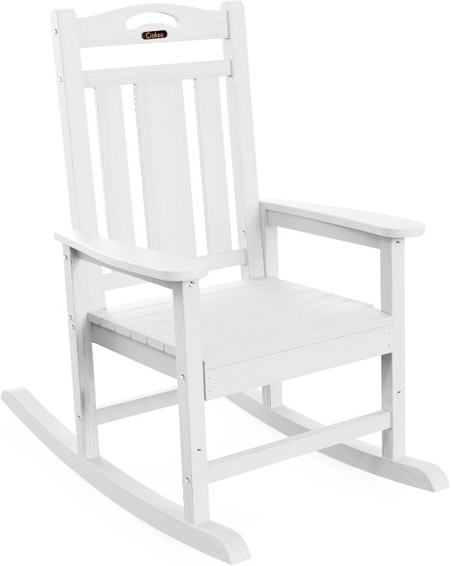 Photo 1 of Oversized Rocking Chair Outdoor, HDPE Poly Rocking Chair, All Weather Porch Rocker for Deck Patio Balcony, 380lbs, White