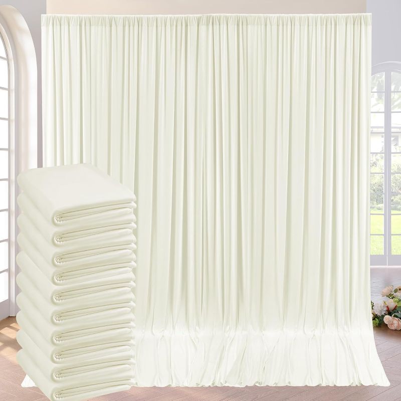 Photo 1 of 50ft×10ft Ivory Wrinkle Free Backdrop Curtains for Parties,10 Panels 5×10 ft Thick Silky Polyester Ivory Photo Backdrop Drapes Curtain for Wedding Birthday Baby Shower Photography Home Decor