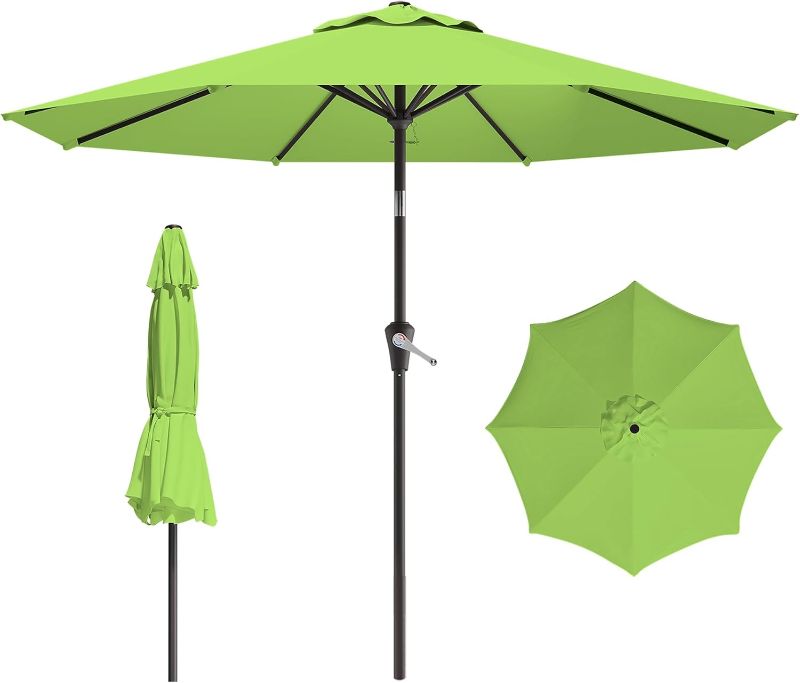 Photo 1 of 9 FT Patio Umbrella for Outdoor, Outdoor Umbrella with Push Button Tilt and Crank, Outdoor Patio Umbrellas with 8 Sturdy Ribs for Market, Garden, Deck, Backyard, Pool (Apple Green)