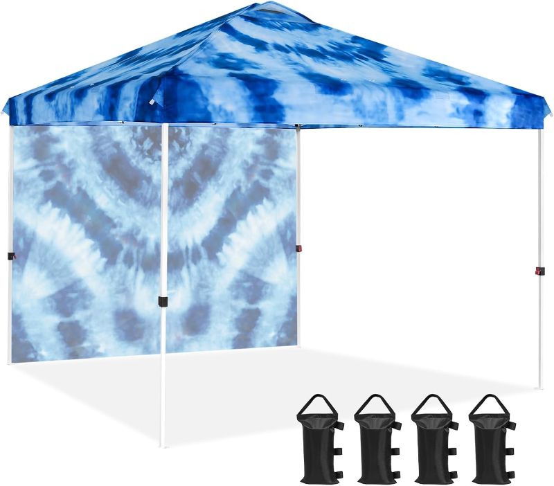 Photo 1 of EAGLE PEAK Pop Up Canopy Tent with 1 Sidewall, Easy Setup Event Tent, Outdoor Sun Shade, Wheeled Carry Bag, Stakes and Guy Ropes, Instant Canopy 10x10, Tie Dye Blue