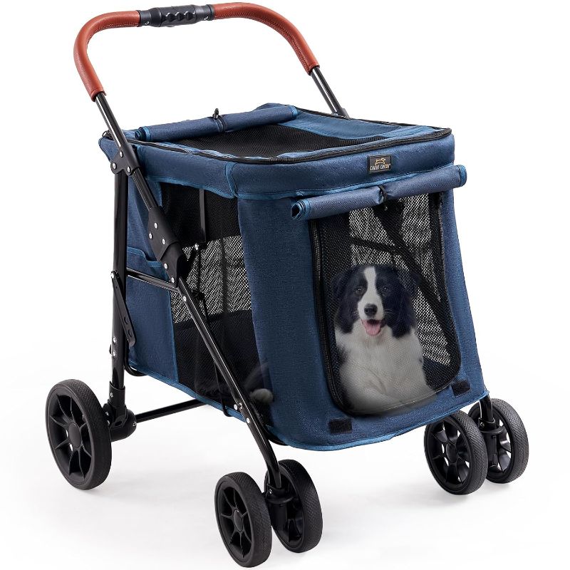 Photo 1 of Upgraded 4 Wheels Pet Stroller for Small/Medium Dogs- One Button Fold, Adjustable Mesh Windows and Shades, 360° Swivel Front Wheels and Rear Wheel Brake