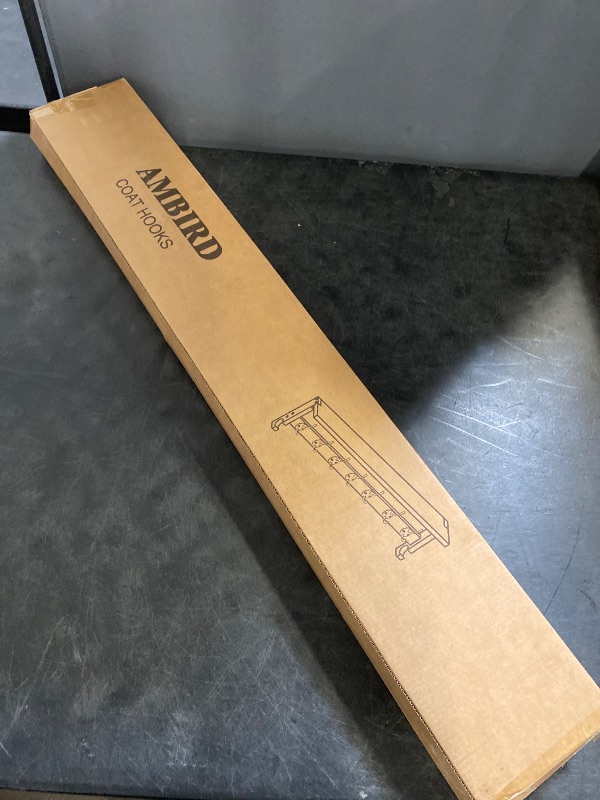 Photo 1 of AMBIRD Coat Rack Wall Mount, 35 Inch Extra Long Wall Hooks with Hanging, Wooden Shelf with 7 Metal Hooks 2 Side Hooks, Wall Key Holder with Shelf in Entryway, Kitchen, Bathroom, Living Room, Bedroom