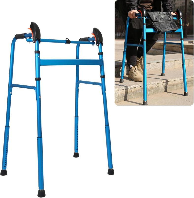 Photo 1 of Stair Climbing Wheelchair, Aluminum Alloy Walker for Seniors, Folding Walking Cane with Adjustable Height, 220lbs Capacity, Lightweight Stair Assist, Stair Lifts, and Standing Aids for Elderly (Blue)