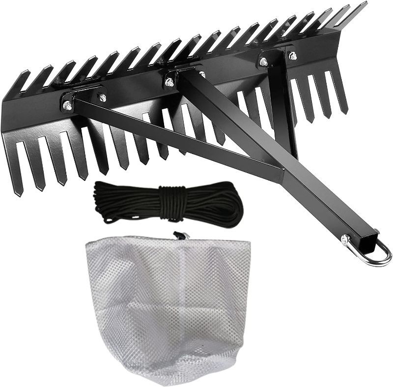 Photo 1 of Pond Rake, Removal Tool?Steel Blades 16-32 inch Aquatic Weed Rake, Double Sided Lake Weed Cutter, Clean Aquatic Weeds Muck Silt Lake Rakes, Lake Weed Rake with 66ft Rope (32 inch)