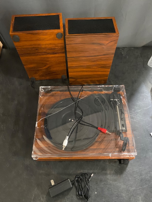 Photo 1 of Vinyl Record Player with External Stereo Speakers, Vintage Bluetooth 3-Speed Turntable with Dual Stackable Speakers, PC Recording Vinyl to Digitia, RCA-Out& AUX-in, Retro Wood