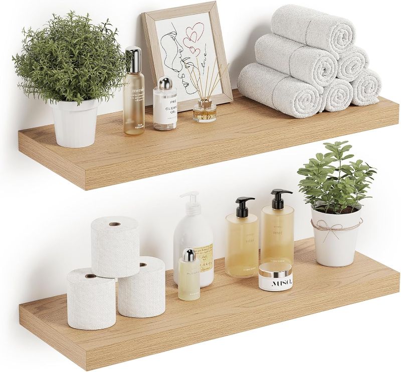Photo 1 of Long Floating Shelves for Wall - Bathroom & Bedroom Storage, Set of 2 with Invisible Brackets