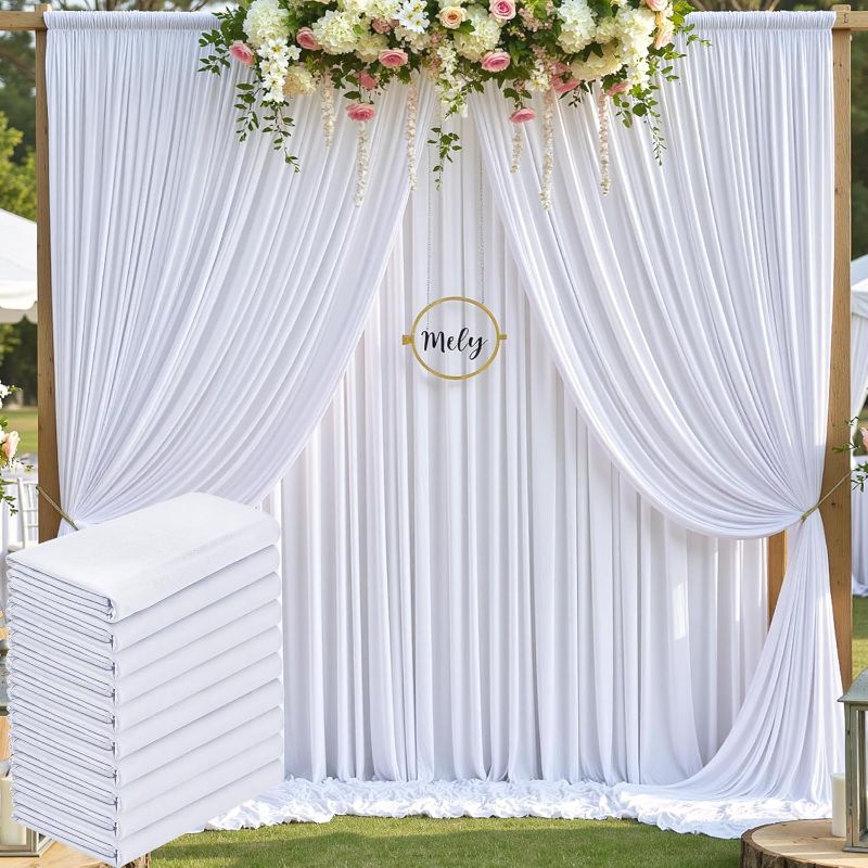 Photo 1 of 60ftx10ft Wrinkle Free White Backdrop Curtain for Party Background, 10 Panels Silky Polyester Photo Backdrop Drapes Back Drop Cloth for Wedding Birthday Photography Baby Shower Photoshoot Decor