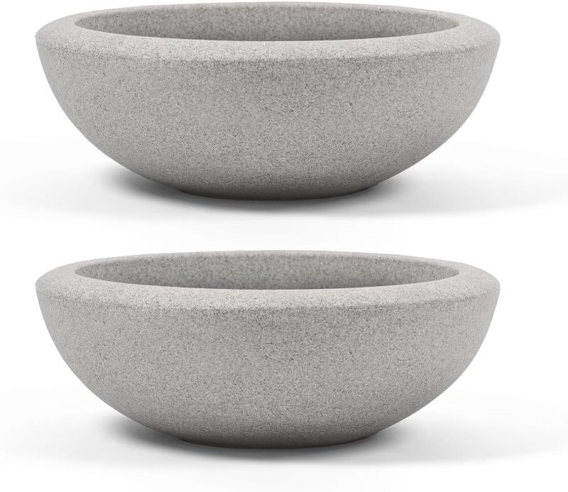 Photo 1 of ARBORA 21" Santorini Bowl 2-Pack with Stone Blend Concrete Gray Finish - Polyresin Indoor and Outdoor Planters, Durable, Weatherproof, Lightweight, Large Plant Pots for Patio, Garden, Deck, Entryway