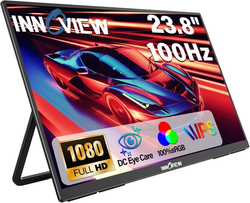 Photo 1 of InnoView 23.8" 1080P Portable Monitor, FHD 100HZ 100% SRGB IPS USB-C HDMI Large Work Home Gaming Second Monitor W/180°Adjustable Stand for Laptop, MacBook, Phones