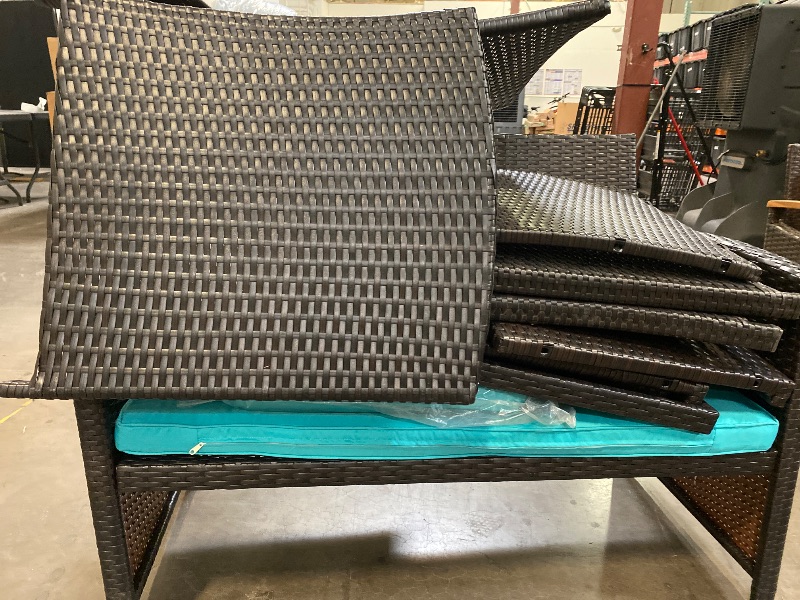 Photo 1 of 4 Pieces Patio Wicker Conversation Furniture Set, Patiojoy Sofa & Table Set w/4 Seats, Outdoor Rattan Sofa Set for Balcony Backyard, Wicker Chair Set with Tempered Glass Coffee Table