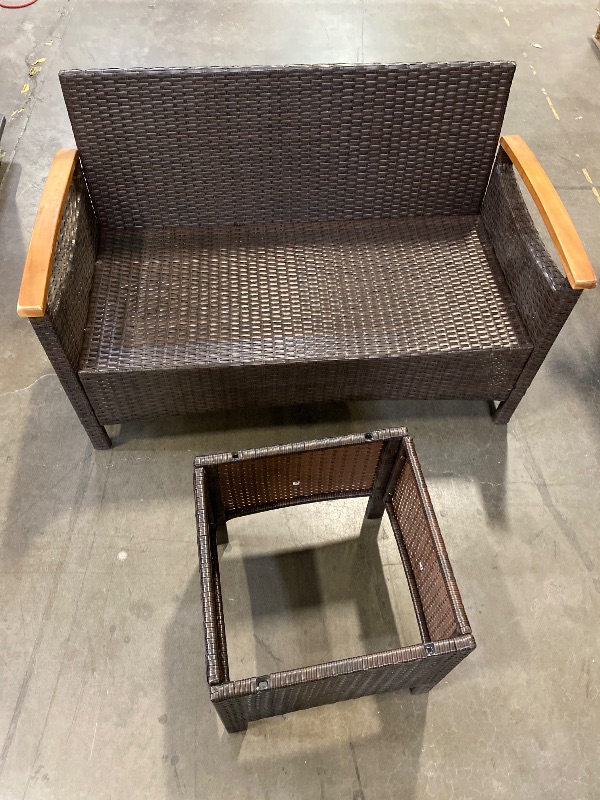 Photo 1 of 2 Piece Patio Rattan Conversation Set, Outdoor Wicker Sofa  with Cozy Acacia Coffee Table