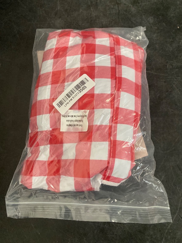 Photo 1 of Sorfey Vinyl Umbrella Round Fitted Tablecloth Cover, Checkered Design, Flannel Backed Lining 30 Inch, Red