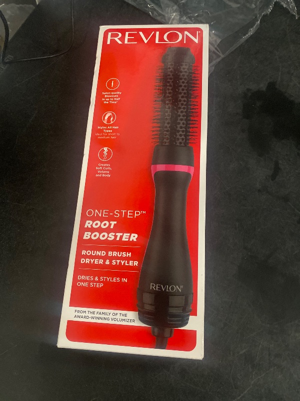 Photo 1 of REVLON One-Step Hair Dryer and Styler - Root Booster Round Brush for Styling, Dryer Brush for Fast and Easy Salon-Quality Blowout, More Shine and Less Frizz (1-1/2 in)
