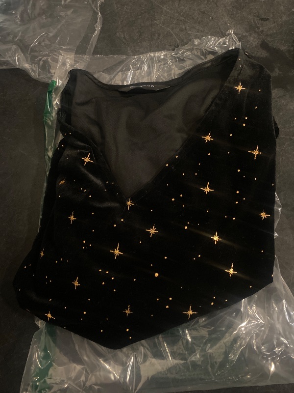 Photo 1 of (XL) Allegra K Women's Velvet V-Neck Long Sleeve Christmas Shiny Gilding Metallic Stars Top X-Large Black