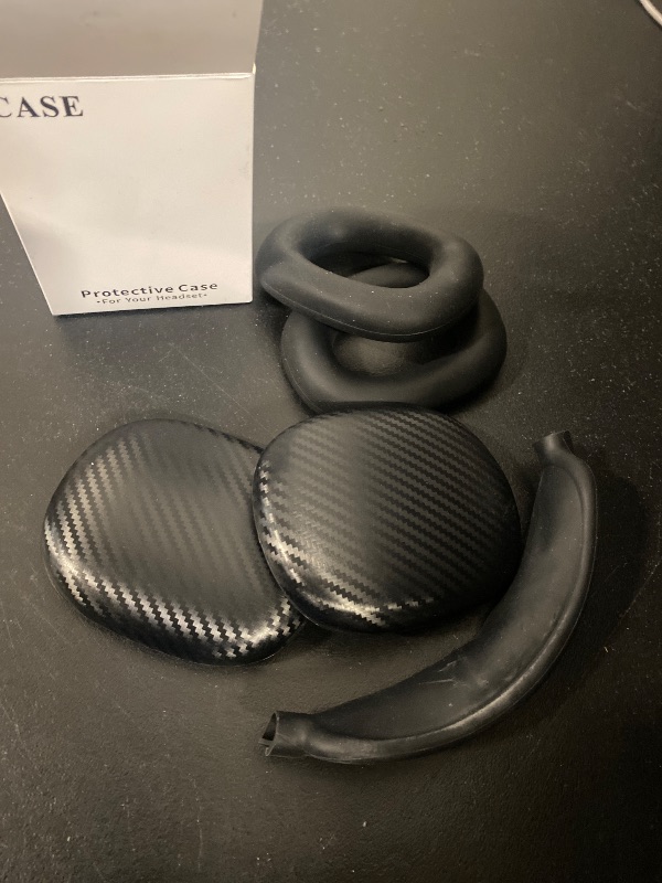 Photo 1 of AHBTEYM Case Cover for AirPods Max Headphones, Carbon Fiber Texture TPU Ear Cups Case/Ear Pads/Headband Silicone Cover Compatible with Apple AirPod Max Accessories Protector (Matte Black)