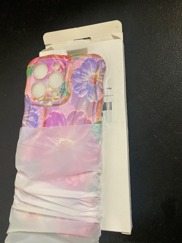 Photo 1 of sheheme for iPhone 16 Pro Max Case [with 9H Screen Protectors] Wave Bumper Colorful Oil Painting Flowers Print Blue Glossy Soft TPU Phone Case Cover for Girls Women,Pink Daisy