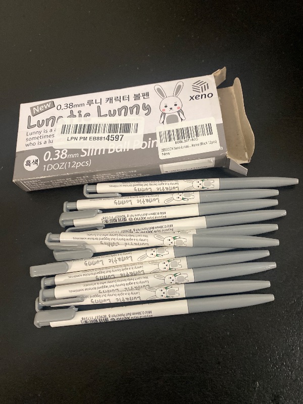 Photo 1 of OASISGUEST Xeno Lunatic Lunny 0.38mm Slim Ball Point Pen Dozen Box 12 Pcs, Made in Korea (Black 12pcs) (Black 12pcs)