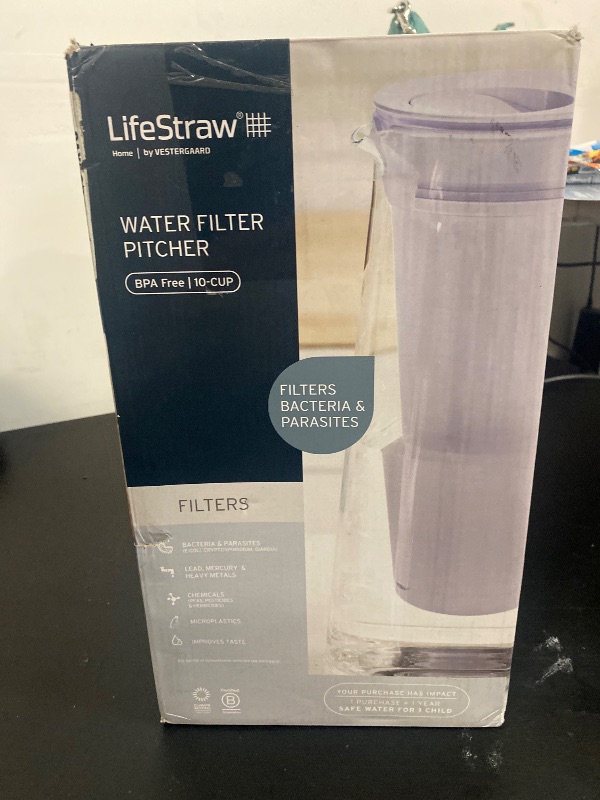Photo 1 of LifeStraw Home – Water Filter Pitcher, 10-Cup, Wisteria, BPA Free Designed for Everyday Protection Against Bacteria, parasites, microplastics, Lead, Mercury, PFAS and a Variety of Chemicals
